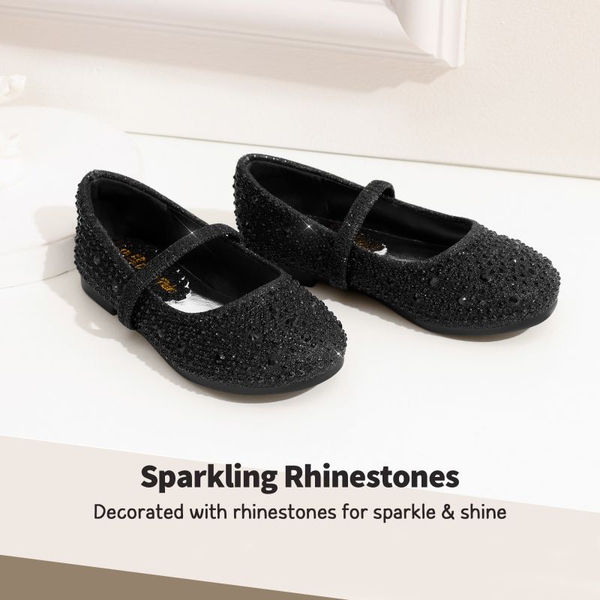 Girl's Rhinestone Ballet Flats - BLACK GLITTER - 2